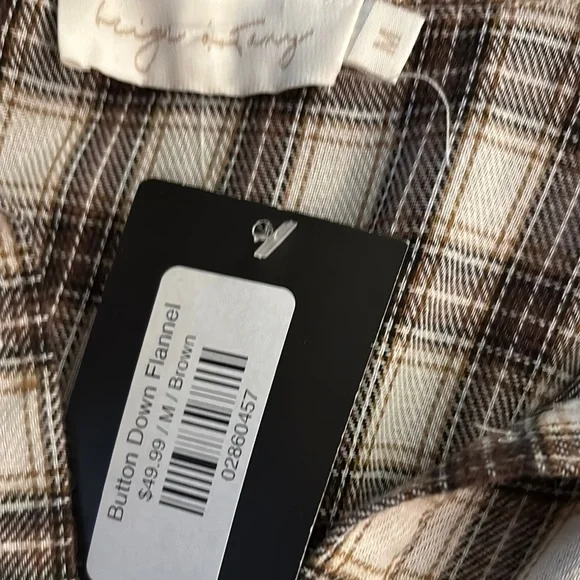 Women's Plaid Button Down Shirt - Brown and White - Picture 3 of 3